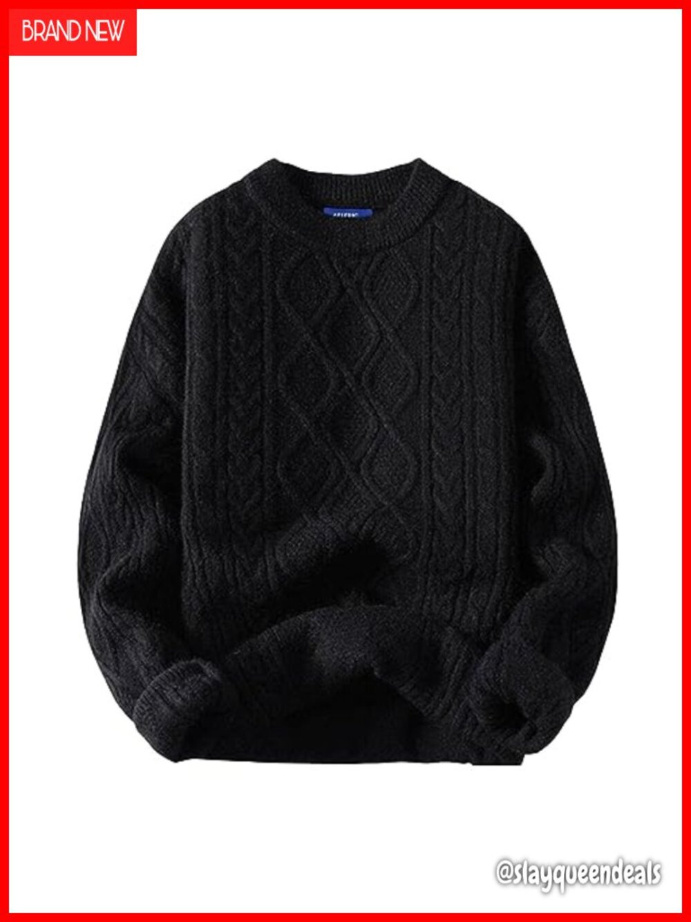 Oversized Vintage Cable Knit Sweater Long Sleeve Crewneck Pullover